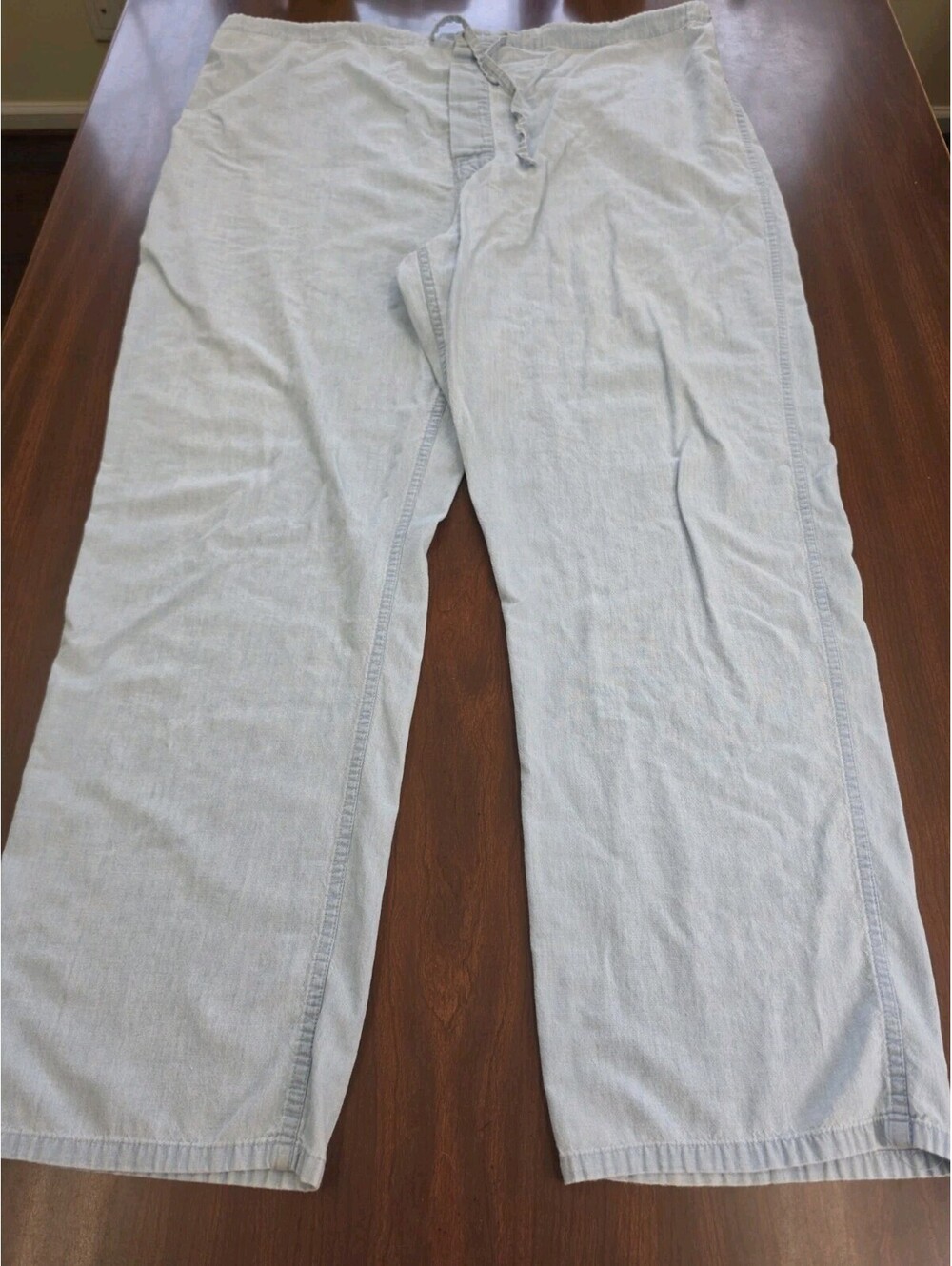 Preswick & Moore Large Light Blue Chambray Drawstring 100% Cotton Casual Pants